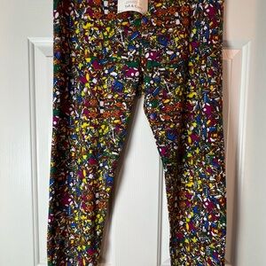 LuLaRoe Red and Pink Leggings Vibrant Stretchy Fit